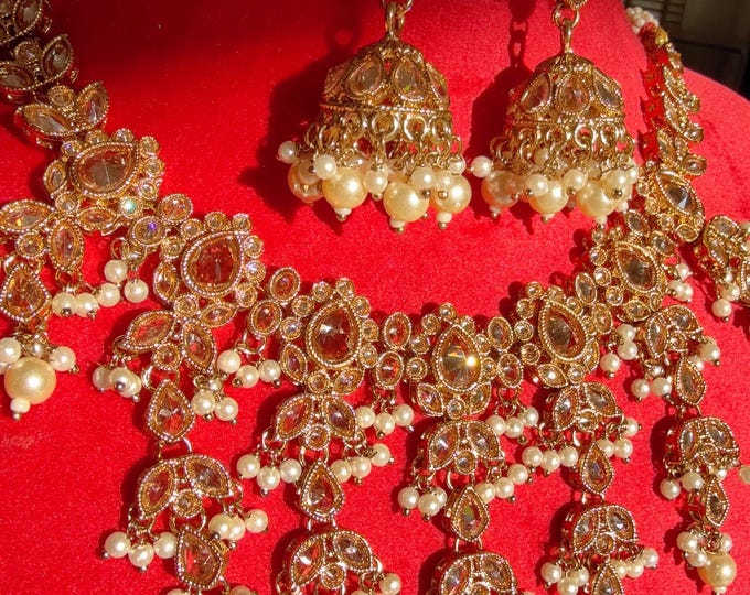 Antique gold kundan Polki Kundan necklace Set /bridal necklace/Indian wedding jewelry/Bridal necklace set/wedding Necklace
