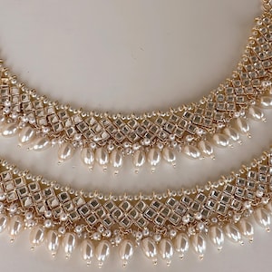 Kundan Payal / indische Fußkettchen / Mattgold Anklet / Kundan Payal / indische Brautgold-Payal / Panjeb / Boho-Fußkettchen / Braut-Payal-Fußkettchen