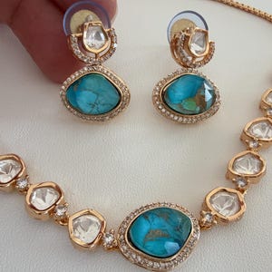 Polki Kundan Firoza Jewelry Moissanite choker necklace set/ Kundan fire Stone turquoise choker/ Indian Bridal Jewelry/Indian Wedding jewelry