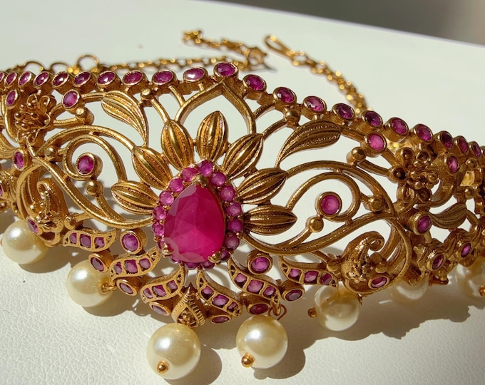 1 gram gold Kemp Baju bandh/Indian wedding jewelry/Vanki/  Armlet/ Indian Jewelry/Antique Kundan Ruby   Polki Baju Band/Antique Bajuband