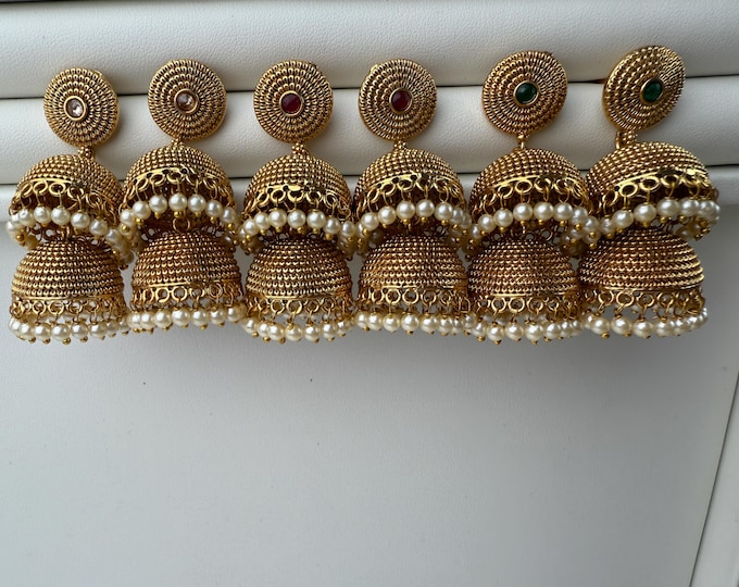 Gold plated Wedding jhumka /gold plated Earrings  / Dangle Drop gold Jhumkas /Indian wedding/Kundan Jhumka/ gold jhumka