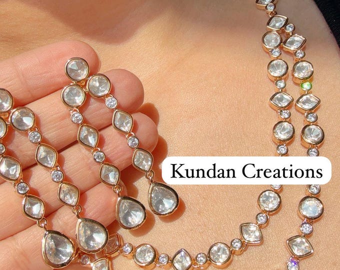 Polki Kundan Jewelry Moissanite  necklace set/Polki Kundan Stone Double Layer Necklace / Indian Bridal Jewelry/Indian Wedding jewelry