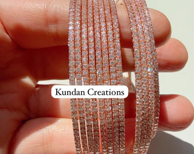 Rose gold cubic zirconia bangles set of 12/ Indian CZ Bangles/ diamond  Bangle Set/Set of 12 rose gold American Diamond CZ Bangles