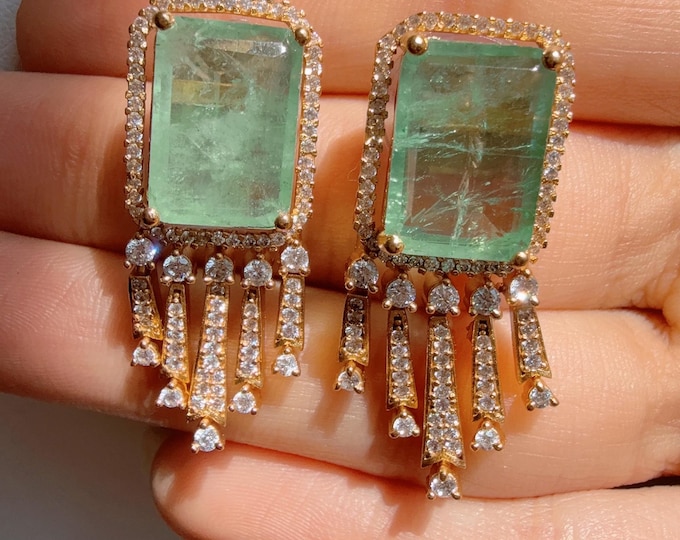 Diamond   Doublet Mint  Stud Earrings/Moissanite  diamond Kundan Studs /Indian Jewelry /Statement Mint  Stud Earring/