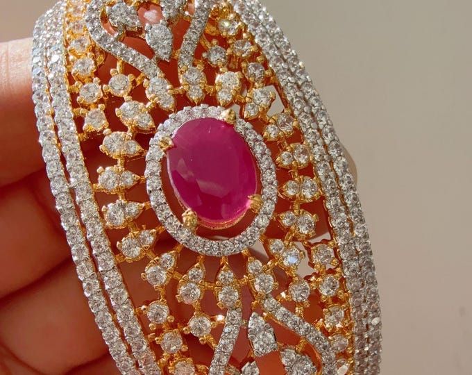 American diamond Ruby  bracelet bangle/Cz stone  diamond Indian bangles/Indian Jewelry /bridal jewelry/Cubic zirconia Ruby Kada