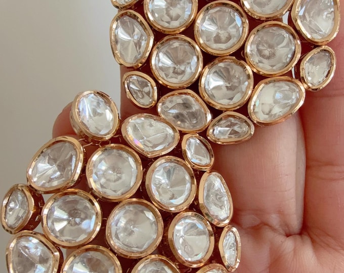 Oversized flexible Moissanite Polki Embellished Kundan Large Studs /Indian Jewelry /Statement Stud Earring/Kundan Stud Earrings/Cz Studs/