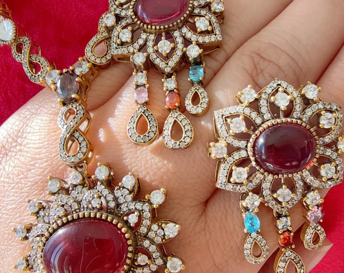 Long  Kundan Jewelry Moissanite Ruby Multi long  necklace set/ Diamond long Necklace Mala / Indian Bridal Jewelry/Indian Wedding jewelry