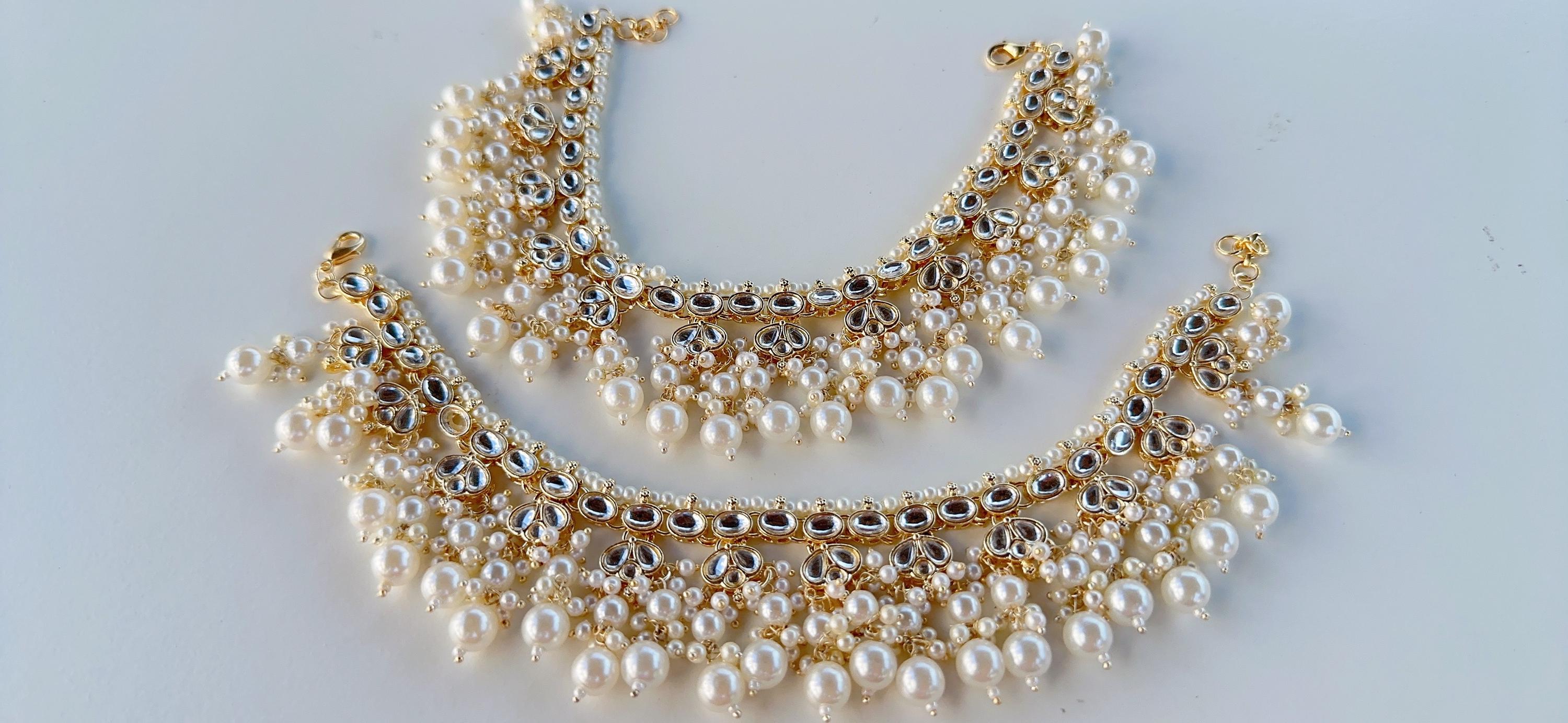Aheli Set of 2 Indian Traditional Faux Kundan Designer Anklets Ethnic Wedding Fashion Jewelry for Women price in UAE | Amazon UAE