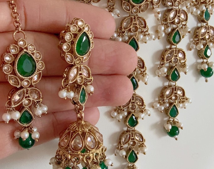 Antique green kundan  Polki Kundan  choker Set /bridal necklace/Indian wedding jewelry/Bridal necklace set/wedding Necklace