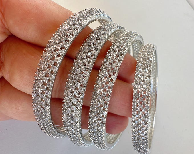 Flawless finish Silver Diamond  Bangles 4 PC Set / Silver  Cubic Zirconia Designer Bangles /Indian Jewelry / Indian Bangle/Silver  Bracelets