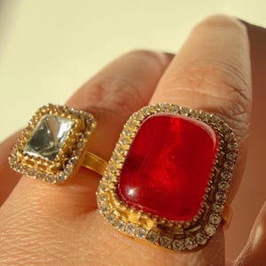 Priya Kundan Moissanite doublet Ruby  diamond Ring/Adjustable Ring/Double Finger Kundan Ring /Indian Wedding jewelry/ Kundan ring