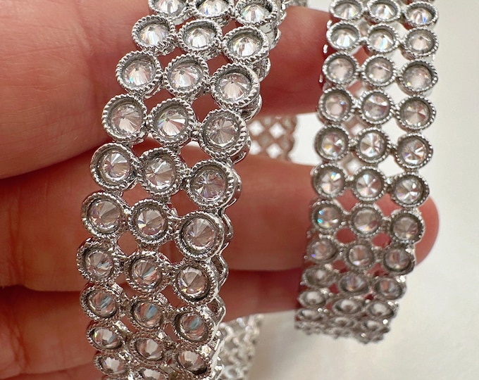 Set of 2 Silver Polki Kundan  Bangles /Indian bangles/Indian Jewelry/Bridal bangles/Antique bangles/Indian Wedding/Mix Match Bangles Polki