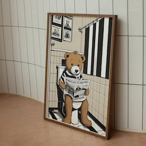 Impression d'art ours en peluche Newcastle United | Décoration Newcastle United | Oeuvre d'art unique inspirée de Newcastle| Concept artistique football|Art Newcastle United