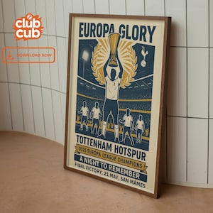 Poster dei campioni dell'Europa League 2025 del Tottenham Hotspur, decorazione da parete retrò a tema calcistico, stampa della vittoria degli Spurs, decorazione retrò degli Spurs, regalo per i tifosi degli Spurs.