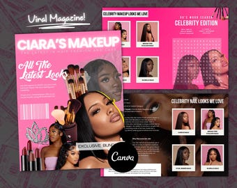 Pink MUA Magazine Template: Hair, Lashes, Nails (Canva)