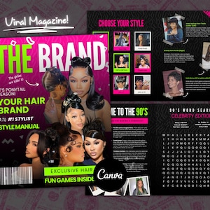 90&#39;s Style Neon Hairstylists Magazine Template, Hair Braids Nails Makeup Esthetician Aesthetician Braids Waxes School Magazine Template