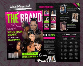 90's Neon Hairstylist Magazin Template: Haare, Zöpfe, Makeup (Canva)