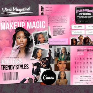 Mua Makeup Magazine, Hair Lashes Nails Makeup Esthetician Aesthetician Braids Waxes Boutique Magazine Template, Magazine Catalog Trend