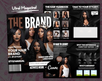 Hairstylist Magazine Template: Hair, Lashes, Waxes, Boutique (Canva, 8.5x11 Bifold)
