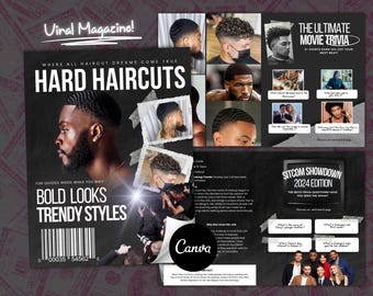 Barber Shop Magazine Template: Men's Haircuts & Styles (Canva Editable)