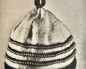 Vintage Winter Beanie Knit Hat Knitting Pattern Instant Download Unisex Cap Unisex Instructions Knit