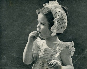 Vintage Girls Summer Dress and Bonnet Crochet Pattern Instant Download Free Shipping