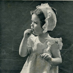 Vintage Girls Summer Dress and Bonnet Crochet Pattern Instant Download Free Shipping