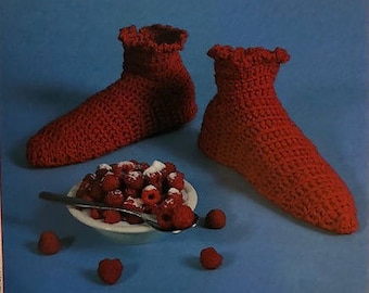 Padrão de pantufas de crochê vintage de 1995 - Instruções de crochê para download digital