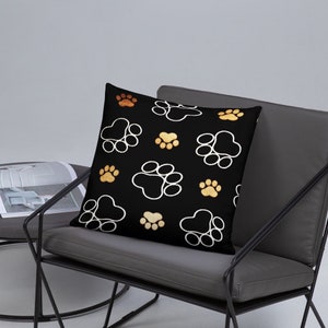 Black Dog Paw Print Home Decor Basic Pillow Animal Print Pet Themed