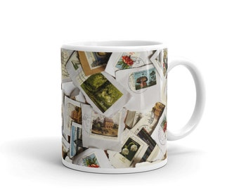 Stamp Collecting Themed White Glossy Coffee Mug Cup