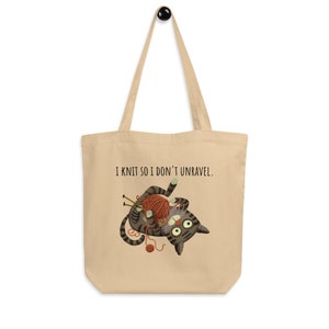 Funny Cat Knitting Knitter Themed Eco Tote Bag Gift Yarn Sack Holder