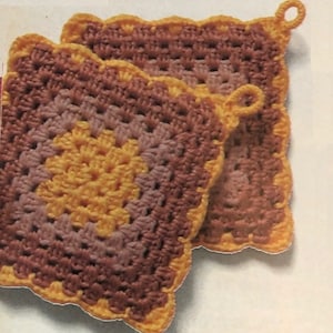 Vintage Crochet Potholder Pattern Instant Download Kitchen Granny Square Style