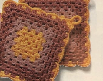 Vintage Crochet Potholder Pattern Instant Download Kitchen Granny Square Style