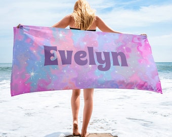 Personalized Beach or Bath Towel Purple Pink