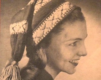 Patrón de tejido de gorro de invierno vintage de 1953, descarga instantánea.