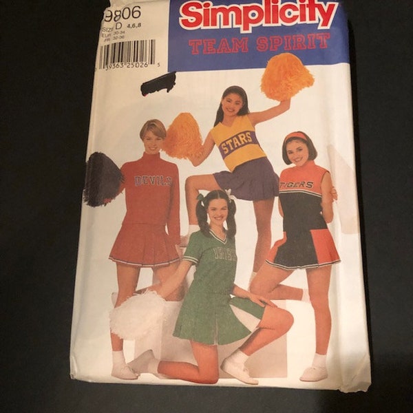 Simplicity 9806 Misses Design Cheerleader Outfit Sewing Pattern Size 4 6 8 Uncut Costume Teen Girl Misses Petite