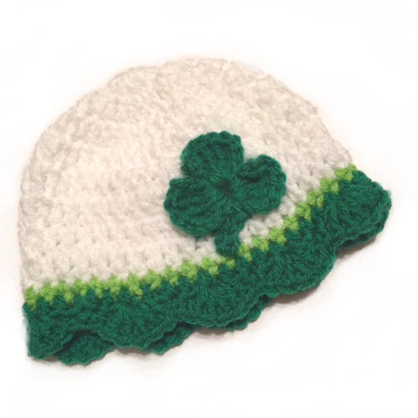 Scalloped Edge Shamrock Custom Irish Baby Girl Hat Hand Crocheted Baby Gift