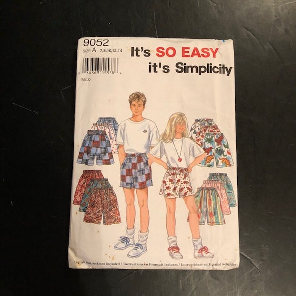 Simplicity 9052 Short Sewing Pattern Kids, Tween Summer Clothing Boys Girls Size 7 8 10 12 14 Uncut It's So Easy