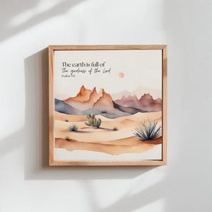 Western Desert - Psalms 33:5 - Digital Download, Bible Verse, Scripture, Christian Wall Art, watercolor print, boho cactus western desert