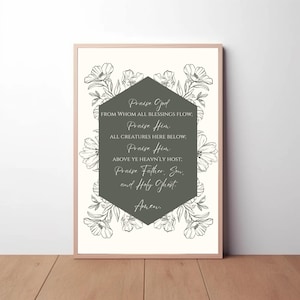 Floral Doxology Christian Wall Art - Praise God from Whom All Blessings Flow Digital Print - Scripture Print, Christian Wall Art Décor