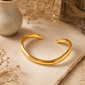 925 Sterling Silver & 18K Gold Plated Double Line Cuff Bracelet | Adjustable Minimalist Bangle