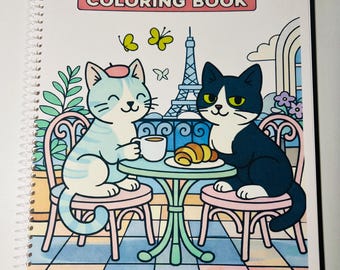 Cat Cafe Coloring Book | Cozy Paris Cat Designs, Stress Relief (8.5x11in)