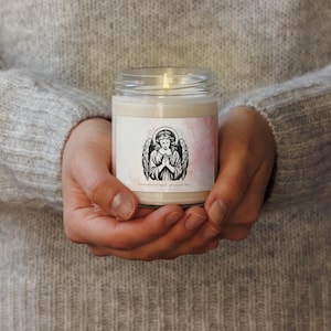 Guardian Angel Candle – Catholic Protection Candle, Spiritual Gift for Her, Prayer Candle with Angel Design, Religious Home Decor