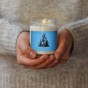 „Mutter Gottes, bitte für uns“ | Marian Devotionalie Kerze | Katholisches Geschenk | Jungfrau Maria Kerze - Tiefblau