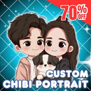 Custom Chibi Couple Portrait: Personalized Kawaii Art Gift