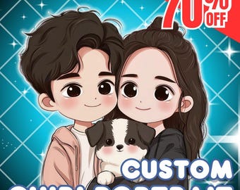 Custom Chibi Couple Portrait: Personalized Kawaii Art Gift