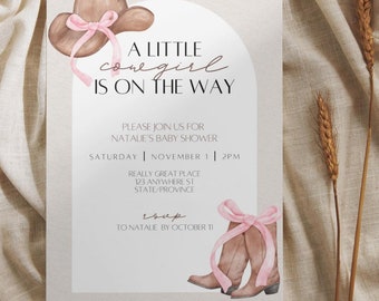 Little Cowgirl Baby Shower Invitation Template - Rustic Western Theme - Editable Digital Download
