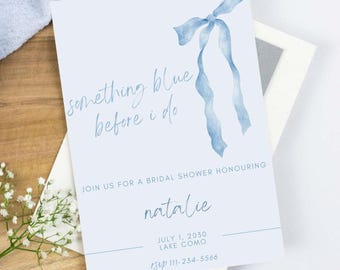 Something Blue Bridal Shower Invitation: Elegant Bow (Canva Template - Digital Download)
