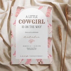 Editable Cowgirl Baby Shower Invitation Template, A Little Cowgirl is on The Way, Western Girl
