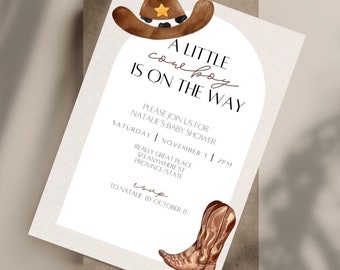 Little Cowboy Baby Shower Invitation - Western Theme - Rodeo Theme - Editable Digital Download